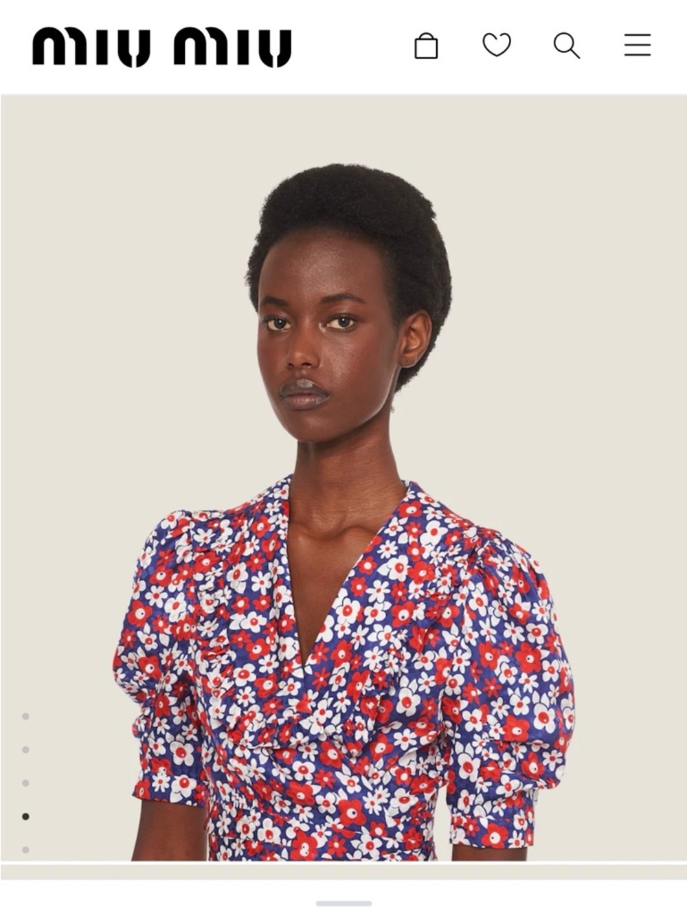 NWT Miu Miu Floral Puff-Sleeve Cropped Wrap Silk Top